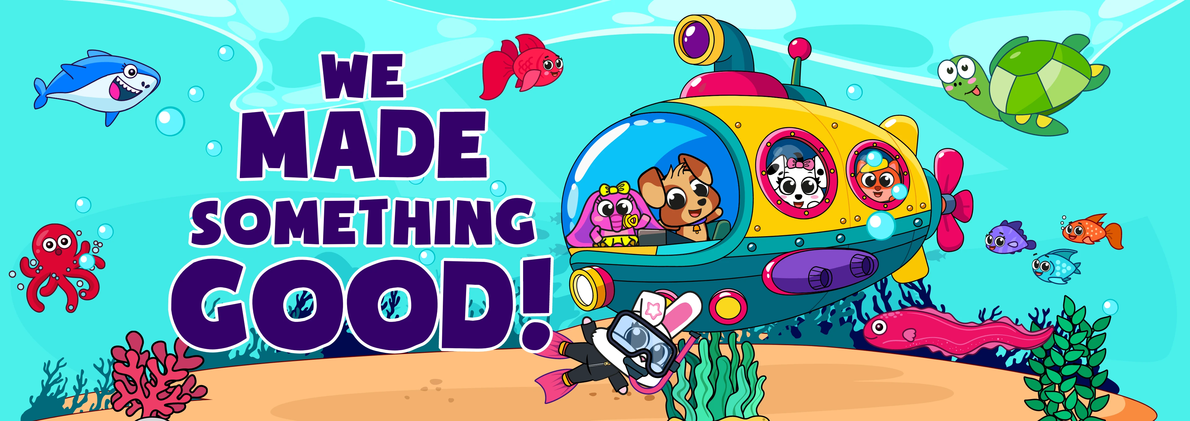 We made something good! — Tiny Minies characters explore the sea in a yellow submarine