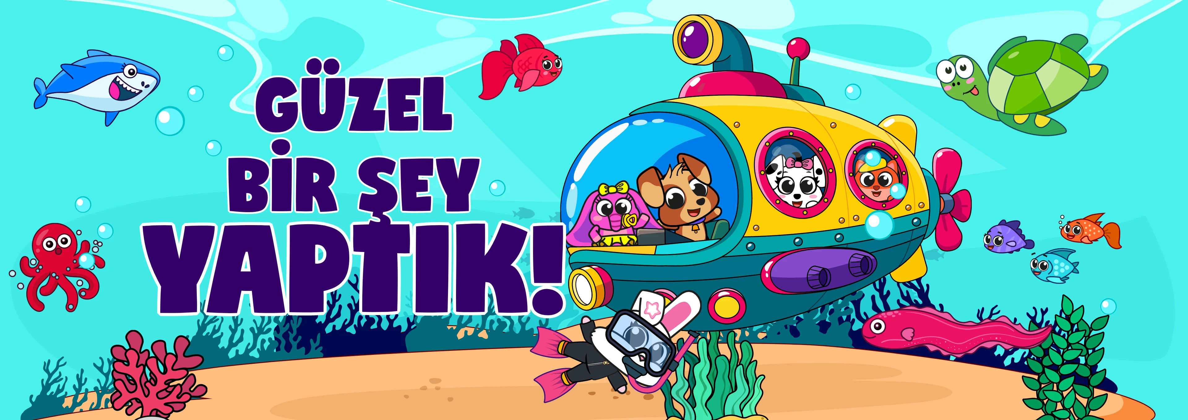 Güzel bir şey yaptık! — Tiny Minies karakterleri sarı bir denizaltıyla denizi keşfediyor