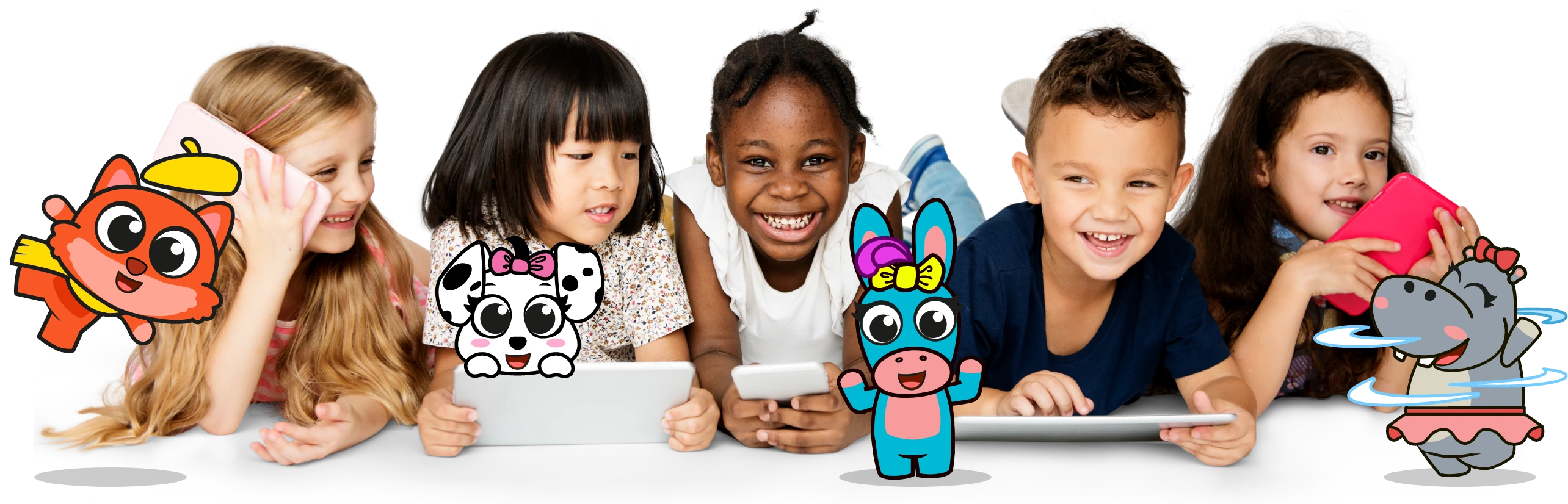 Children reading and playing together with the Tiny Minies characters