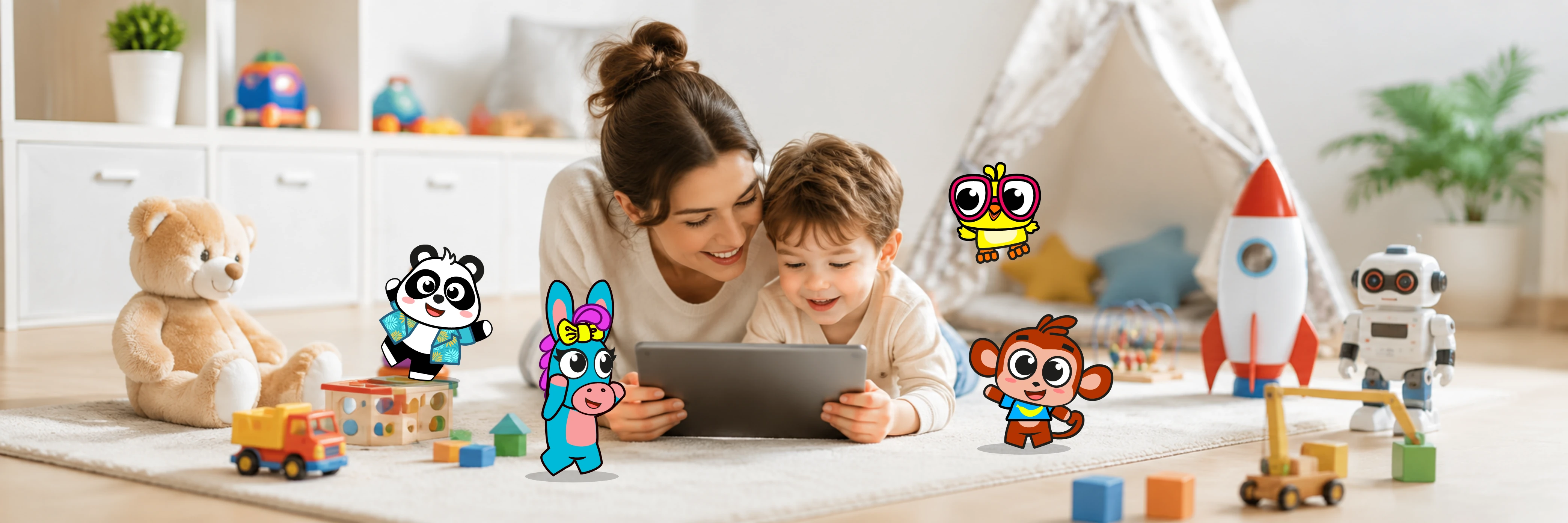 Children playing with Tiny Minies characters in a bright playroom