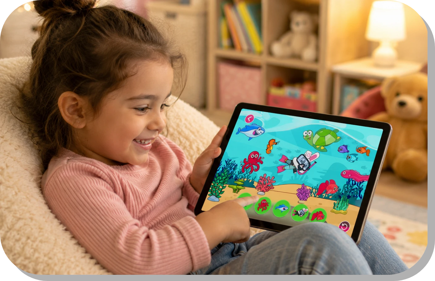 A child playing Tiny Minies on a tablet